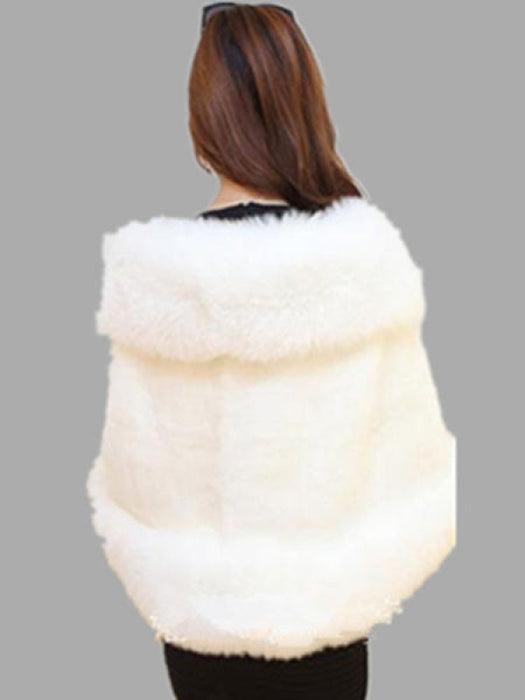Faux Fur Jacket Women White  Winter Wrap Shawl Poncho Cape Coat