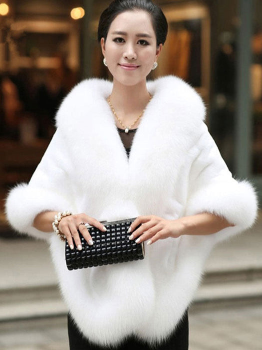 Faux Fur Jacket Women White  Winter Wrap Shawl Poncho Cape Coat