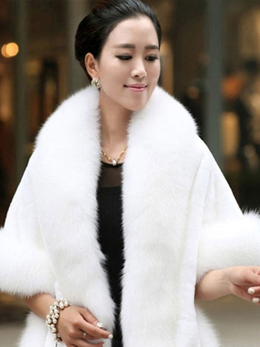 Faux Fur Jacket Women White  Winter Wrap Shawl Poncho Cape Coat
