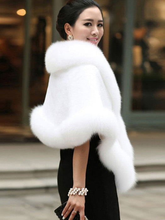 Faux Fur Jacket Women White  Winter Wrap Shawl Poncho Cape Coat