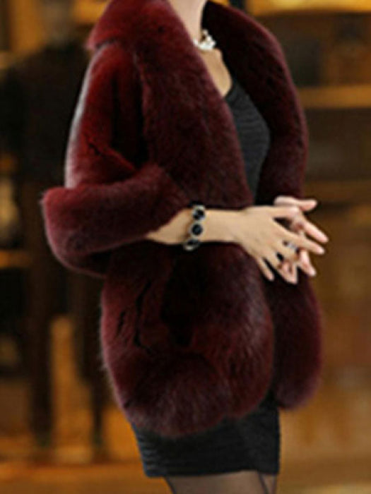 Faux Fur Jacket Women White  Winter Wrap Shawl Poncho Cape Coat