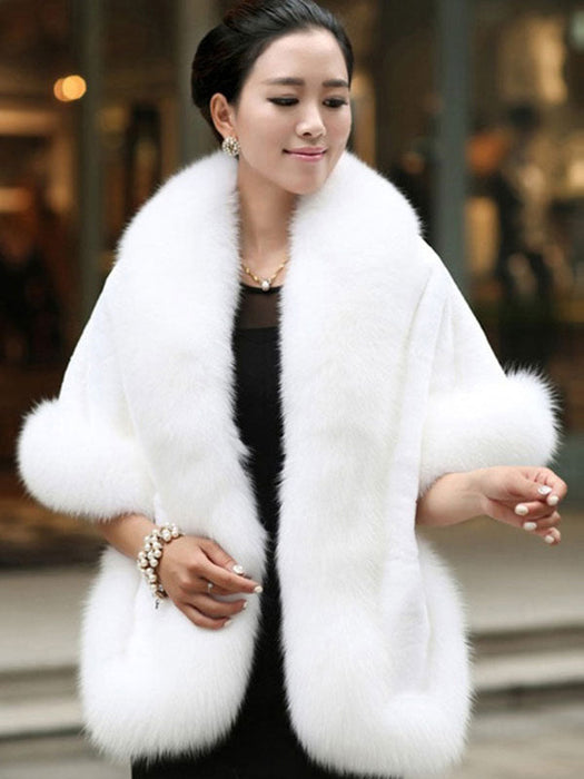 Faux Fur Jacket Women White  Winter Wrap Shawl Poncho Cape Coat