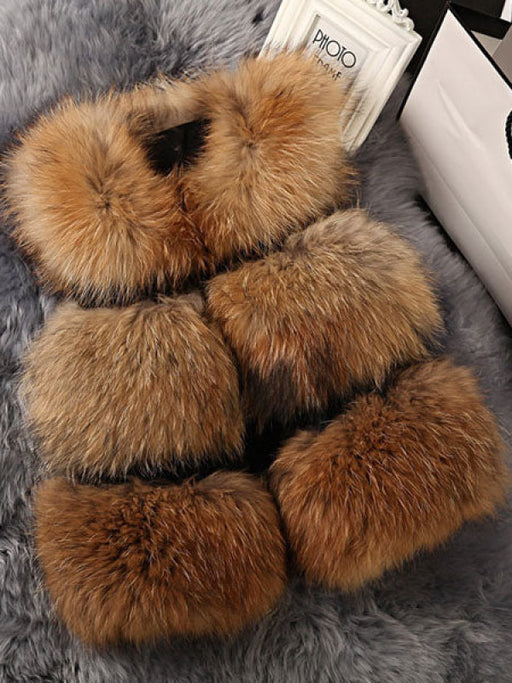 Faux Fur Vest Women Camel Coat Sleeveless Faux Fur Jacket