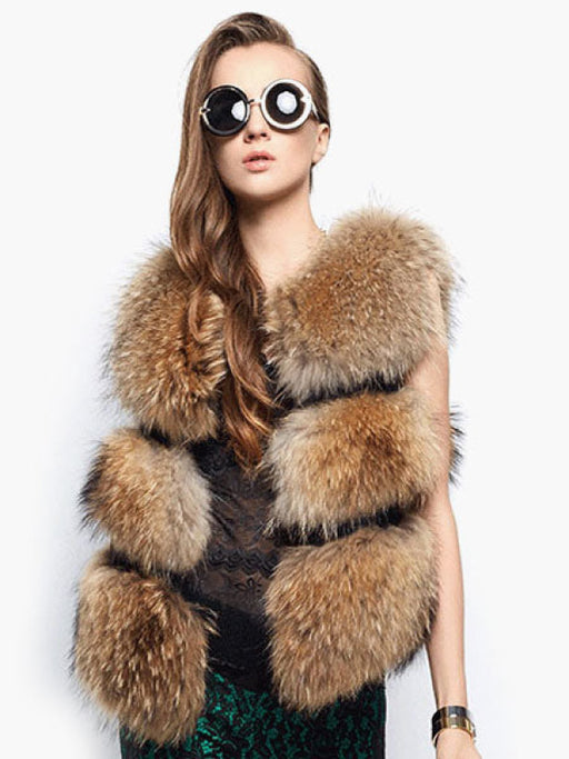 Faux Fur Vest Women Camel Coat Sleeveless Faux Fur Jacket