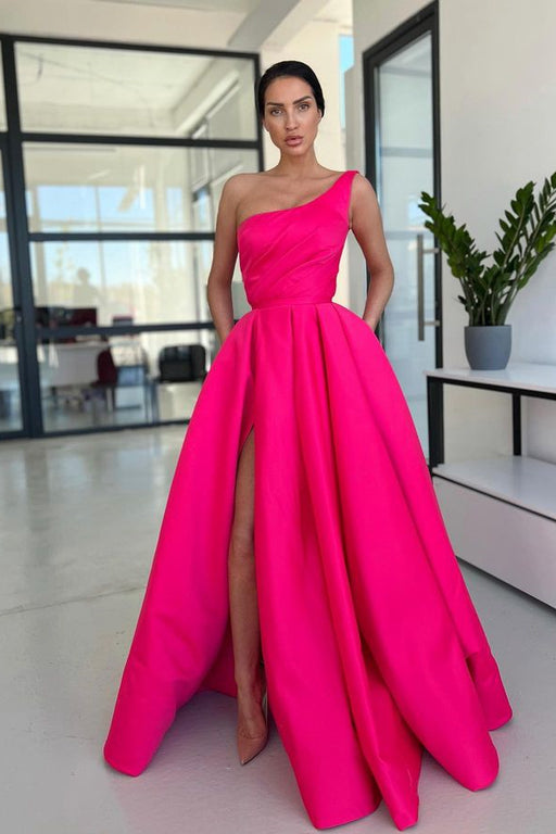 One Shoulder Rose Ball Gown Prom Dress With High Slit