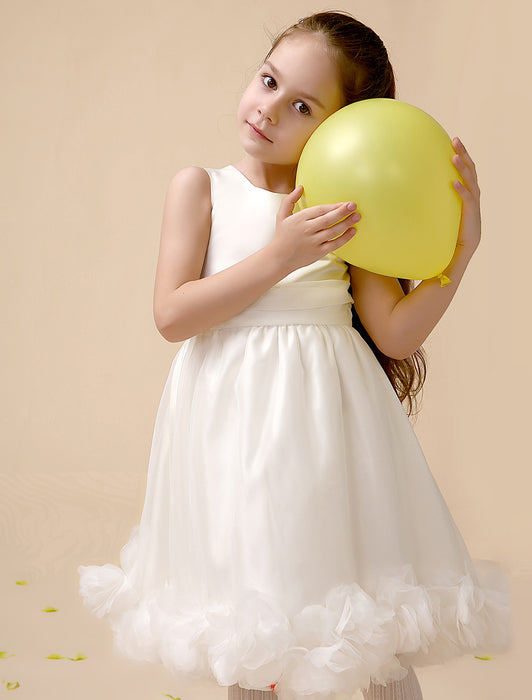 Princess Ivory A-line Jewel Neck Tea-Length Flower Flower Girl Dress