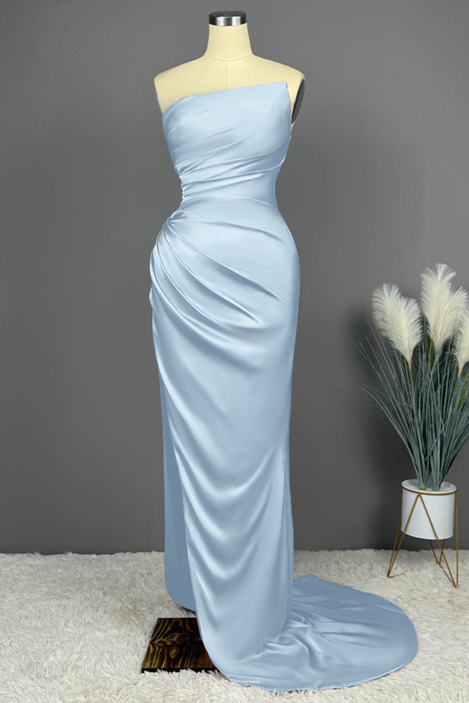 Chic Blue Charmeuse Prom Dress with Sleeveless Design and High Side Slit