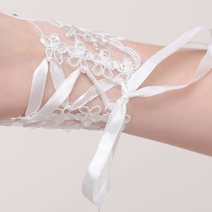 Fingerless Elegant Short Lace Wedding Gloves | Bridelily - wedding gloves