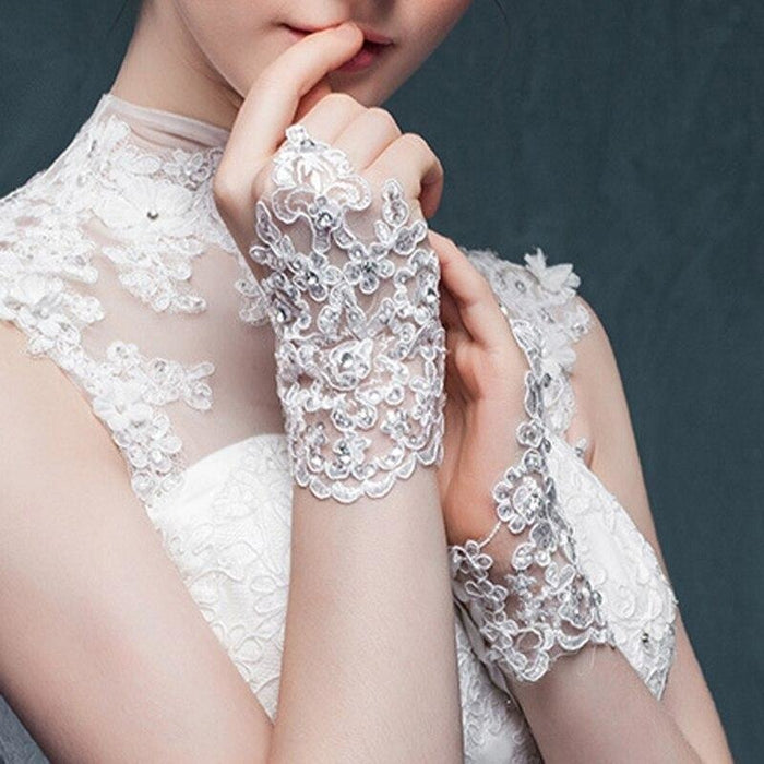 Fingerless Elegant Short Lace Wedding Gloves | Bridelily - wedding gloves