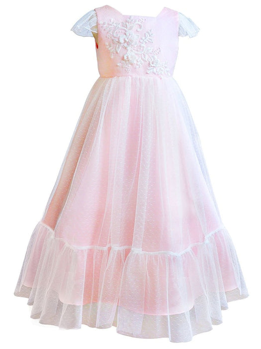 Flare Sleeve Flower Girl A Line Party Dress Floor Length Bridesmaid Dress - Pink / 2-3y - Flower Girl Dress