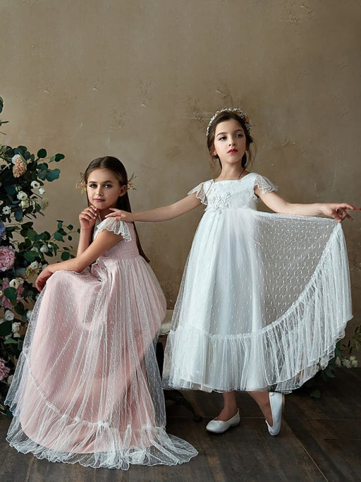 Flare Sleeve Flower Girl A Line Party Dress Floor Length Bridesmaid Dress - Flower Girl Dress