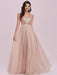 Flesh Color Homecoming Dress A-Line V-Neck Sleeveless Backless Sequined Tulle Floor-Length Evening Dress