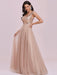 Flesh Color Homecoming Dress A-Line V-Neck Sleeveless Backless Sequined Tulle Floor-Length Evening Dress