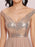 Flesh Color Homecoming Dress A-Line V-Neck Sleeveless Backless Sequined Tulle Floor-Length Evening Dress