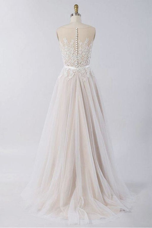 Floor Length Appliques A-line Tulle Wedding Dress - Wedding Dresses
