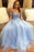 Floor Length Light Blue Straps Off Shoulder Tulle Prom Dress with Beading - Prom Dresses