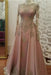 Floor Length Long Sleeves Prom Dress with Gold Appliques Beaded Evening Dresses - Prom Dresses