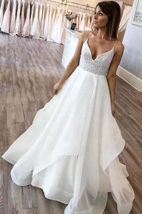 Floor Length Spaghetti Straps Beach Simple Wedding Dress - Wedding Dresses
