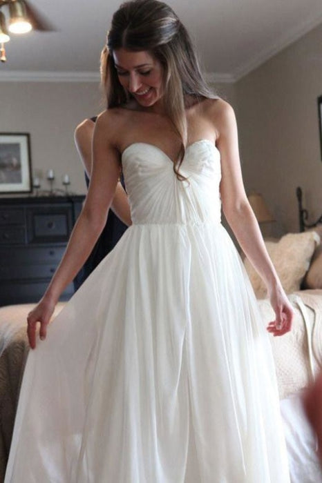 Floor Length Sweetheart Chiffon Boho Long Beach Wedding Dress - Wedding Dresses