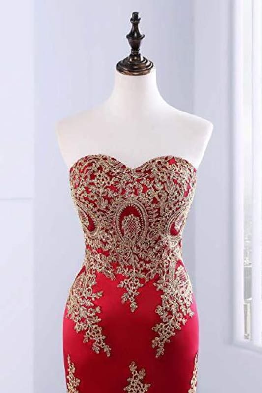 fitted lace wedding dress Floor Length Sweetheart Long Red Mermaid Prom Dresses 2025- Bridelily