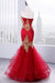Floor Length Sweetheart Mermaid Red Prom Gold Appliqued Long Evening Dress - Prom Dresses