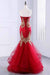 Floor Length Sweetheart Mermaid Red Prom Gold Appliqued Long Evening Dress - Prom Dresses