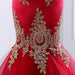 Floor Length Sweetheart Mermaid Red Prom Gold Appliqued Long Evening Dress - Prom Dresses