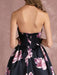 Floral Pageant Dress Black Sweatheart Strapless Long Prom Dress Boned Printed Chapel Train Occasion Dress