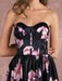Floral Pageant Dress Black Sweatheart Strapless Long Prom Dress Boned Printed Chapel Train Occasion Dress