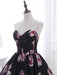 Floral Pageant Dress Black Sweatheart Strapless Long Prom Dress Boned Printed Chapel Train Occasion Dress