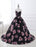 Floral Pageant Dress Black Sweatheart Strapless Long Prom Dress Boned Printed Chapel Train Occasion Dress