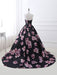 Floral Pageant Dress Black Sweatheart Strapless Long Prom Dress Boned Printed Chapel Train Occasion Dress