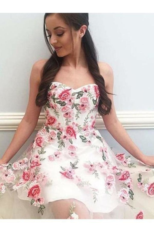 Floral Prints Sweetheart Strapless Prom Dresses - Prom Dresses