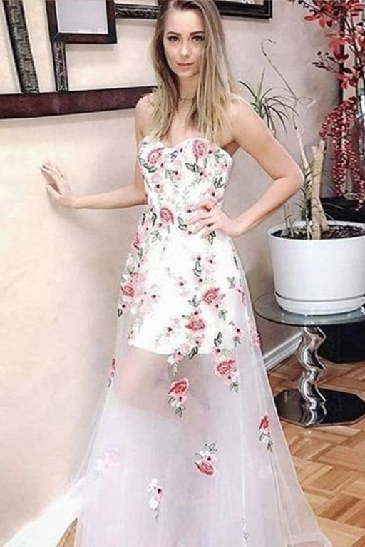 Floral Prints Sweetheart Strapless Prom Dresses - Prom Dresses