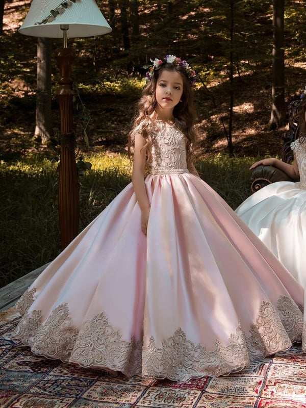 Flower Girl Dresses Jewel Neck Sleeveless Buttons Kids Pageant Dresses