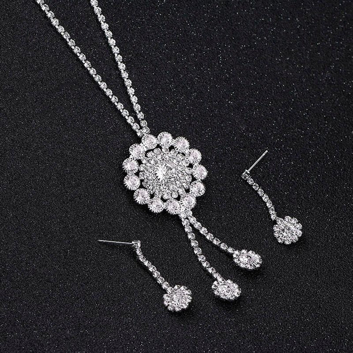 Flower Style Crystal Necklace Earrings Wedding Jewelry Sets | Bridelily - jewelry sets