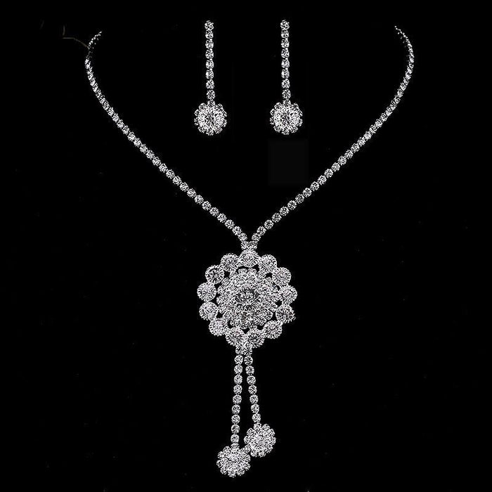 Flower Style Crystal Necklace Earrings Wedding Jewelry Sets | Bridelily - jewelry sets