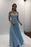 Flowy A-line Light Blue Chiffon Long Prom Simple Party Dresses with Pleats - Prom Dresses
