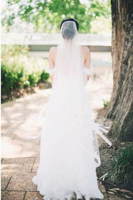 Flowy Off the Shoulder Chiffon Beach Simple Long Pleated Wedding Dress - Wedding Dresses