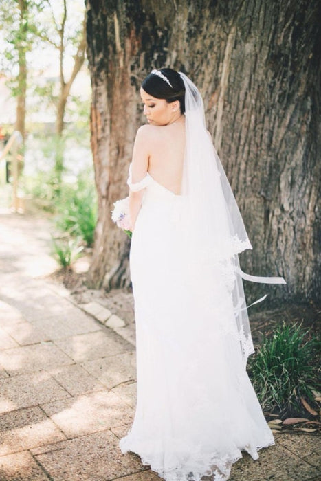 Flowy Off the Shoulder Chiffon Beach Simple Long Pleated Wedding Dress - Wedding Dresses