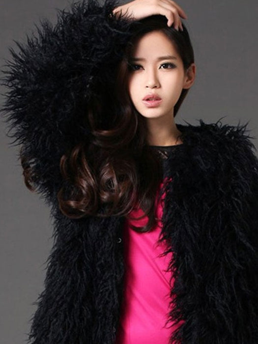 Fluffy Black Coat Faux Fur Long Sleeve Women's Winter Coat
