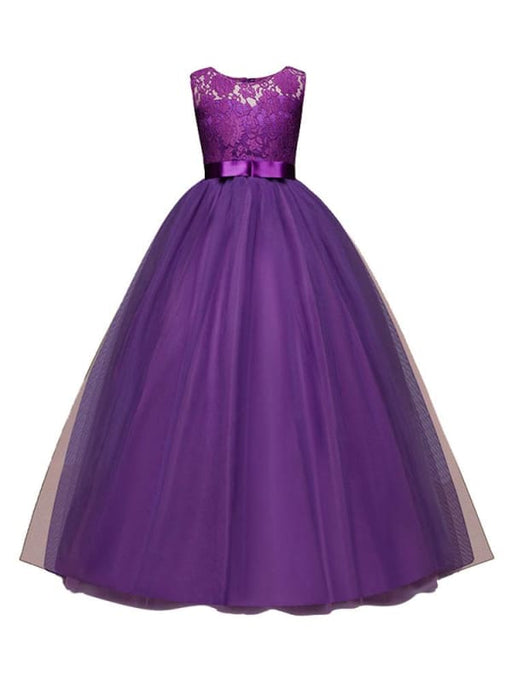 Formal Little Kids Dress for Wedding Jewel Neck Sleeveless Flower Girl Floor Length Dresses
