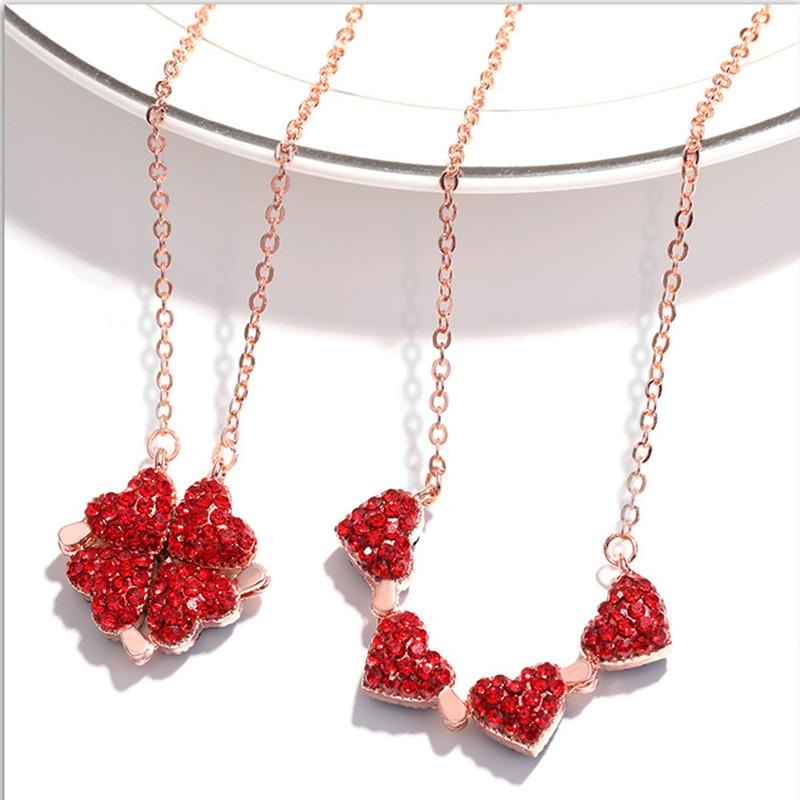 Hot Selling Four Love Hearts Pendant Necklace ROSE Gold Plated Stainless  Steel Diamond Leaf Clover Heart