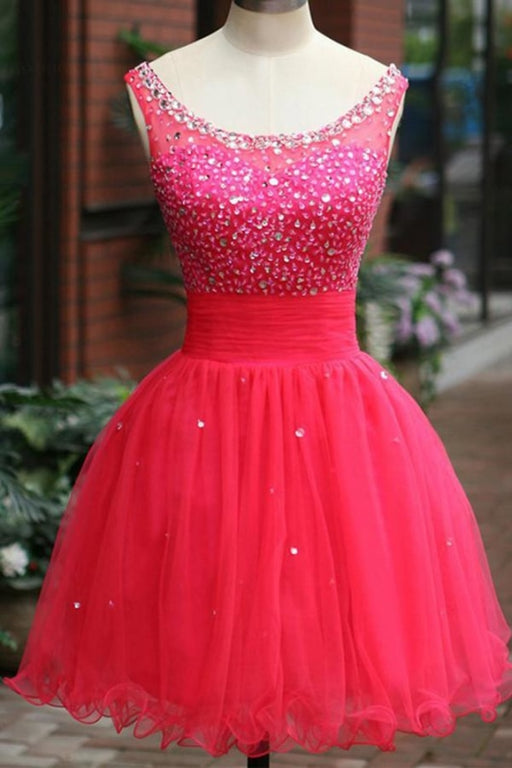 Fuchsia Tulle Beading Prom Dresses Homecoming Dress - Prom Dresses