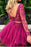 Fuchsia Two Piece Long Sleeves Tulle Homecoming with Beading Short Prom Dress - Prom Dresses