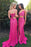 Fuchsia Two Piece Mermaid Spaghetti Straps Lace Split Prom Sexy Party Dress - Prom Dresses