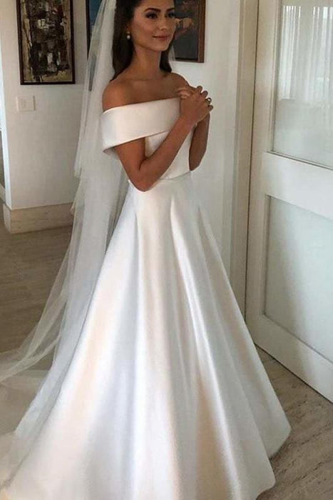 Simple A Line Dresses Satin Simple Wedding Dresses Cheap - Bridelily Simple A Line Dresses Satin Simple Wedding Dresses Cheap - Bridelily