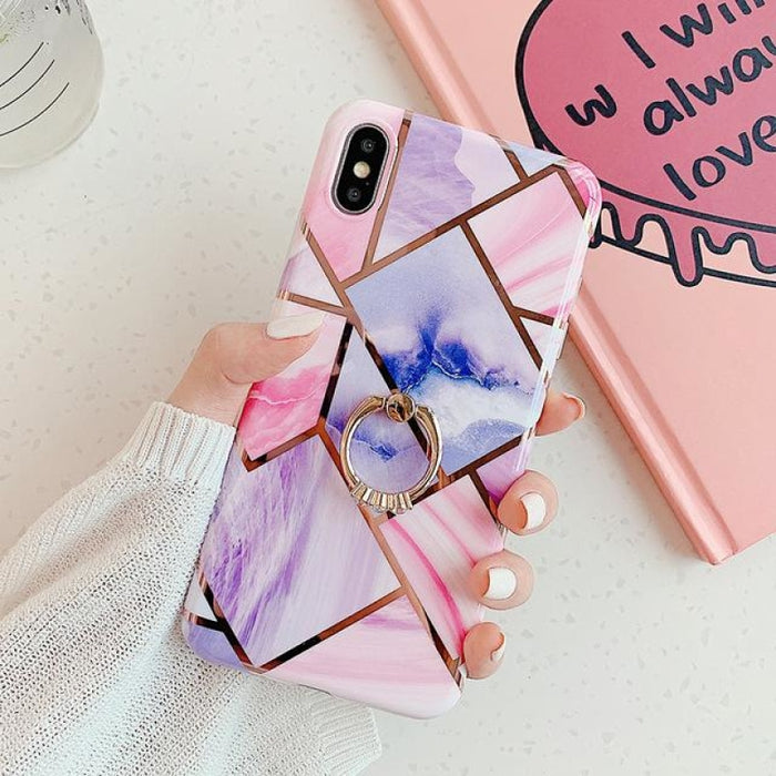 Geometric Marble Ring Holder Phone Case For iPhone - For iPhone 7 Or 8 / c