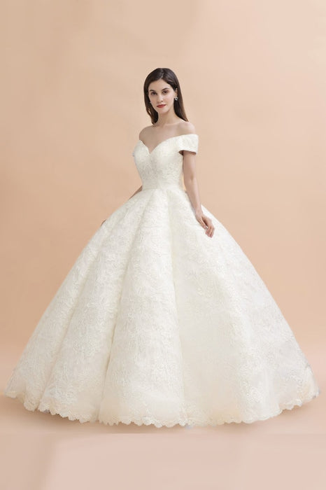 Gergrous Off The Shoulder Lace Beads Ball Gown Wedding Dress - wedding dresses