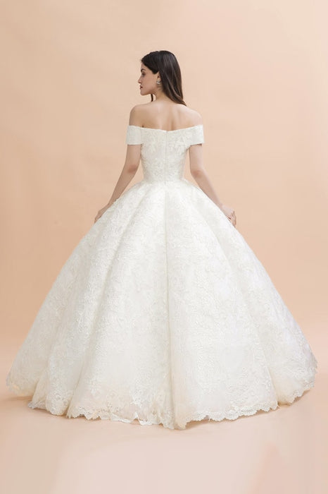 Gergrous Off The Shoulder Lace Beads Ball Gown Wedding Dress - wedding dresses